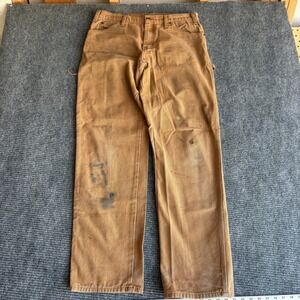 Dickies Mens Carpenter Pants 34x34 Duck Brown Canvas Distressed Workwear 1830